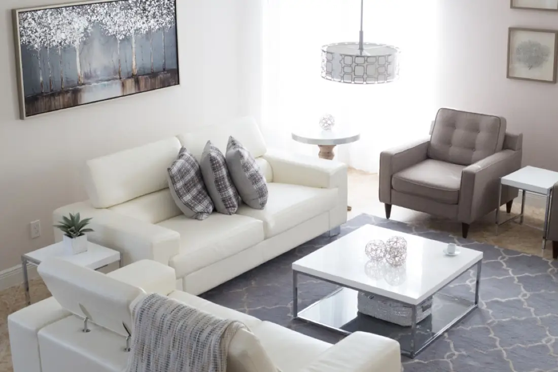 Bright, furnished living room interior