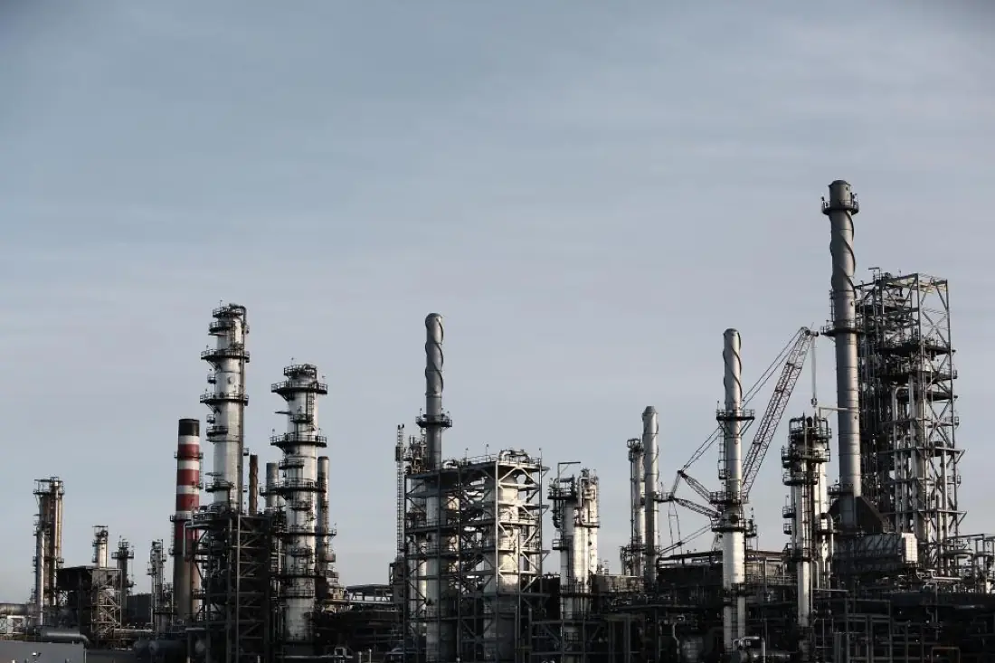 Industrial plant with towers and pipework